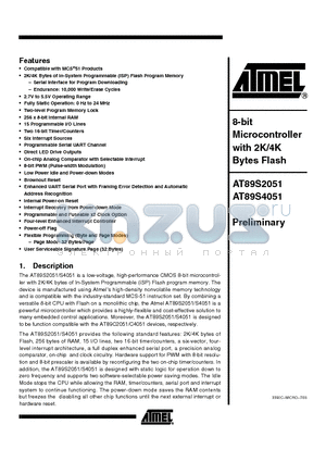 AT89S2051 datasheet - 8-bit Microcontroller with 2K/4K Bytes Flash