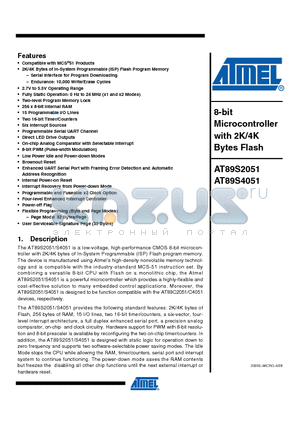 AT89S2051_08 datasheet - 8-bit Microcontroller with 2K/4K Bytes Flash