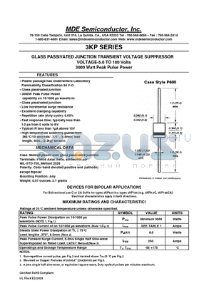 3KP10CA datasheet - GLASS PASSIVATED JUNCTION TRANSIENT VOLTAGE SUPPRESSOR