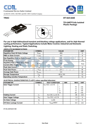 BT136X-600E datasheet - TRIAC