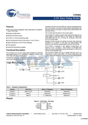 CY2304SC-2 datasheet - 3.3V Zero Delay Buffer