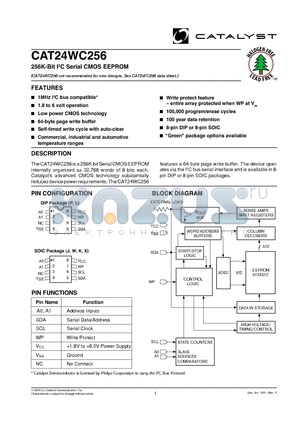 CAT24WC256JI1TE13 datasheet - 256K-Bit I2C Serial CMOS EEPROM
