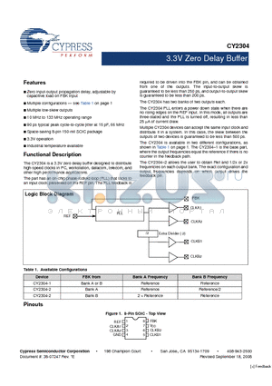 CY2304SXC-1 datasheet - 3.3V Zero Delay Buffer