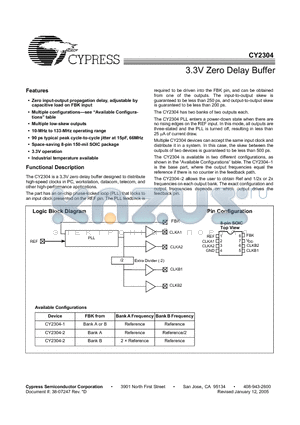 CY2304SXI-2T datasheet - 3.3V Zero Delay Buffer