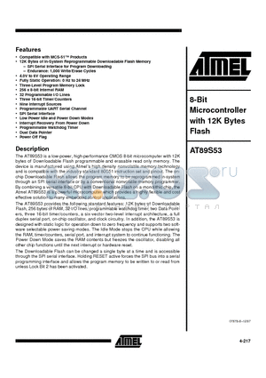 AT89S53 datasheet - 8-Bit Microcontroller with 12K Bytes Flash