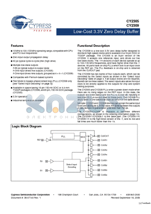 CY2305 datasheet - Low-Cost 3.3V Zero Delay Buffer