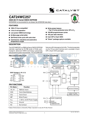 CAT24WC257XA-1.8TE13 datasheet - 256K-Bit I2C Serial CMOS EEPROM