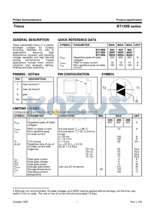 BT139B datasheet - Triacs high noise immunity