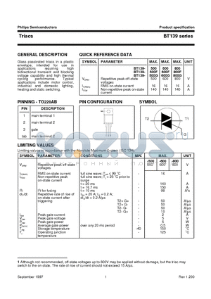 BT139-500H datasheet - Triacs high noise immunity