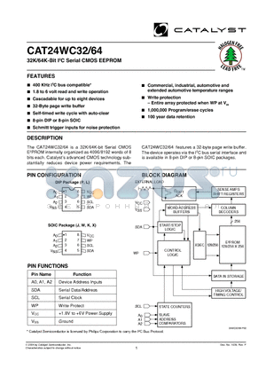 CAT24WC32L1.8TE13B datasheet - 32K/64K-Bit I2C Serial CMOS E2PROM