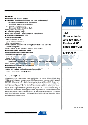 AT89S8253-24PSI datasheet - 8-bit Microcontroller with 12K Bytes Flash and 2K Bytes EEPROM