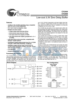 CY2305SC-1T datasheet - LOW-COST 3.3V ZERO DELAY BUFFER