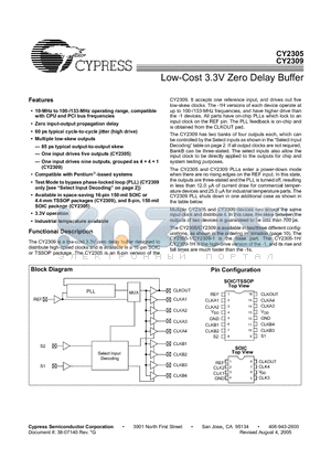 CY2305SC-1T datasheet - Low-Cost 3.3V Zero Delay Buffer