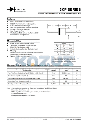 3KP160A datasheet - 3000W TRANSIENT VOLTAGE SUPPRESSORS