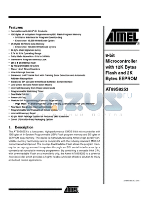 AT89S8253-24PI datasheet - 8-bit Microcontroller with 12K Bytes Flash and 2K Bytes EEPROM