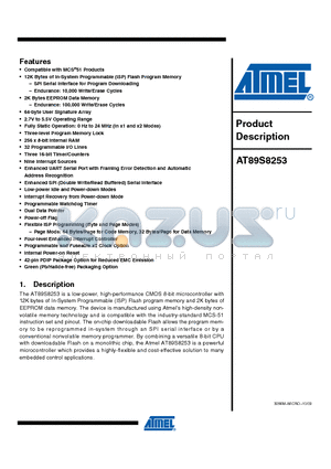 AT89S8253-24PSU datasheet - 8-bit Microcontroller with 12K Bytes Flash