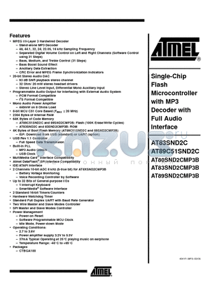 AT89SND2CMP3B-7FTUL datasheet - Single-Chip Flash Microcontroller with MP3 Decoder with Full Audio Interface