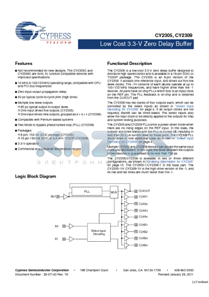 CY2305SXC-1T datasheet - Low Cost 3.3-V Zero Delay Buffer