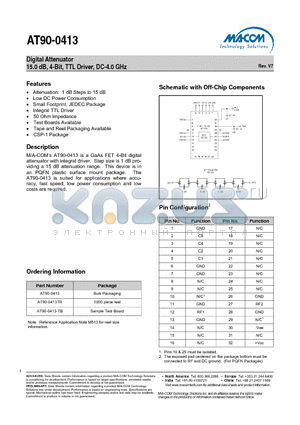 AT90-0413TR datasheet - Digital Attenuator 15.0 dB, 4-Bit, TTL Driver, DC-4.0 GHz