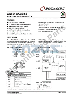 CAT24WC33JTE13D datasheet - 32K/64K-Bit I2C Serial CMOS EEPROM