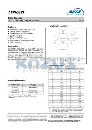 AT90-0283-TB datasheet - Digital Attenuator 15.5 dB, 5-Bit, TTL Driver, DC-3.5 GHz
