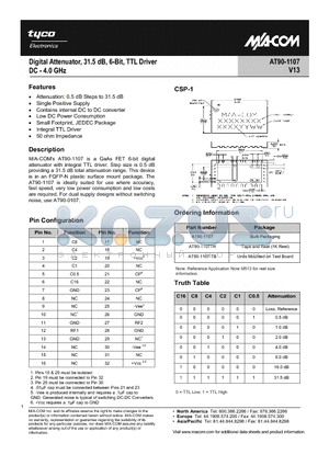 AT90-1107_1 datasheet - Digital Attenuator, 31.5dB, 6-Bit, TTL Driver DC - 4.0 GHz