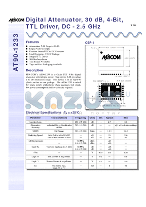AT90-1233 datasheet - Digital Attenuator, 30 dB, 4-Bit, TTL Driver, DC - 2.5 GHz