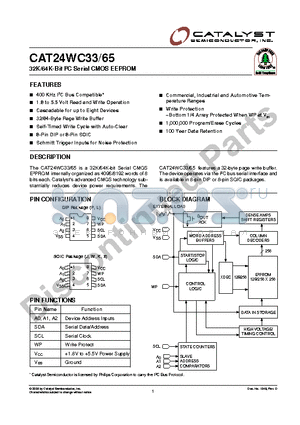 CAT24WC33KTE13D datasheet - 32K/64K-Bit I2C Serial CMOS EEPROM