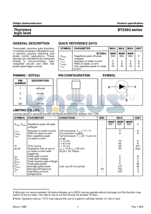 BT258U-600R datasheet - Thyristors logic level