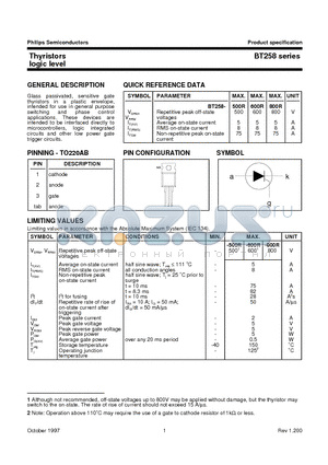 BT258-800R datasheet - Thyristors logic level