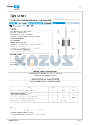 3KP180A datasheet - GLASS PASSIVATED JUNCTION TRANSIENT VOLTAGE SUPPRESSOR