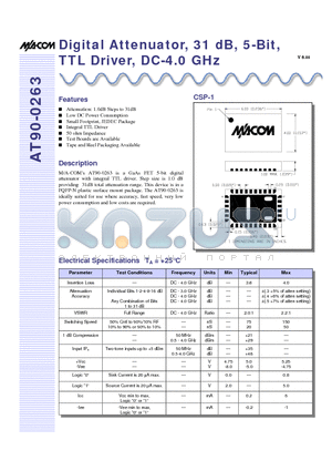AT90-0263 datasheet - Digital Attenuator, 31 dB, 5-Bit, TTL Driver, DC-4.0 GHz