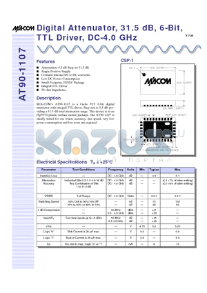 AT90-1107-TB datasheet - Digital Attenuator, 31.5 dB, 6-Bit, TTL Driver, DC-4.0 GHz