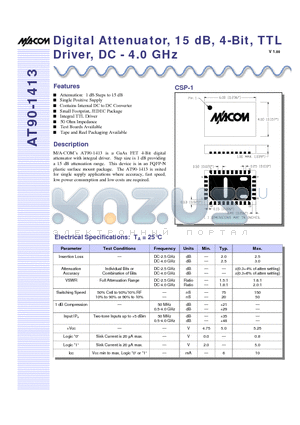 AT90-1413-TB datasheet - Digital Attenuator, 15 dB, 4-Bit, TTL Driver, DC - 4.0 GHz