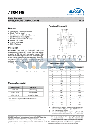 AT90-1106 datasheet - Digital Attenuator 50.0 dB, 6-Bit, TTL Driver, DC-2.4 GHz