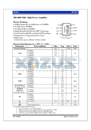 BT301 datasheet - 500-4000 MHz High Power Amplifier