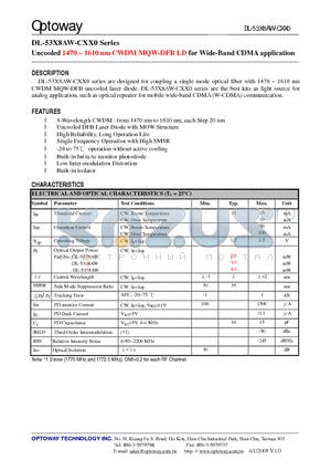 DL-5325AW-C470-VSAS datasheet - Uncooled 1470 ~ 1610 nm CWDM MQW-DFB LD forWide-Band CDMA application