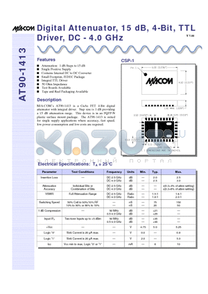 AT90-1413 datasheet - Digital Attenuator, 15 dB, 4-Bit, TTL Driver, DC - 4.0 GHz