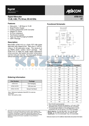 AT90-1413 datasheet - Digital Attenuator, 15dB, 4-Bit, TTL Driver DC - 4.0 GHz