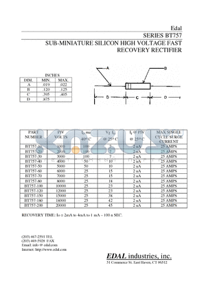 BT757-40 datasheet - SUB-MINIATURE SILICON HIGH VOLTAGE FAST RECOVERY RECTIFIER