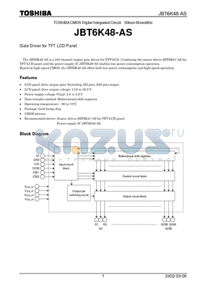 BT6K48-AS datasheet - Gate Driver for TFT LCD Panel