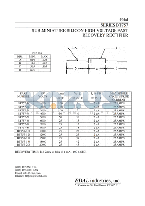 BT757-200 datasheet - SUB-MINIATURE SILICON HIGH VOLTAGE FAST RECOVERY RECTIFIER