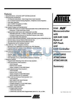 AT90CAN128-16MI datasheet - Microcontroller with 32K/64K/128K Bytes of ISP Flash and CAN Controller