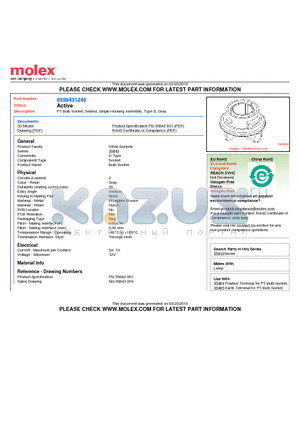 0358431245 datasheet - PT Bulb Socket, Sealed, Single Housing Assembly, Type D, Gray