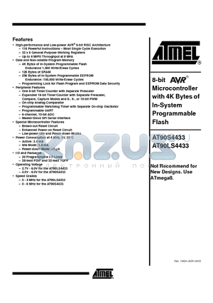 AT90LS4433-4AI datasheet - 8-Bit AVR Microcontroller with 4K Bytes of In-System Programmable Flash