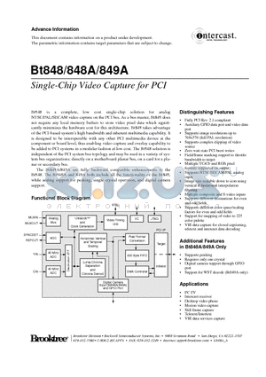 BT848 datasheet - Single-Chip Video Capture for PCI