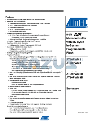 AT90PWM2 datasheet - 8-bit Microcontroller with 8K Bytes In-System Programmable Flash