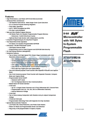 AT90PWM316-16ME datasheet - 8-bit Microcontroller with 16K Bytes In-System Programmable flash