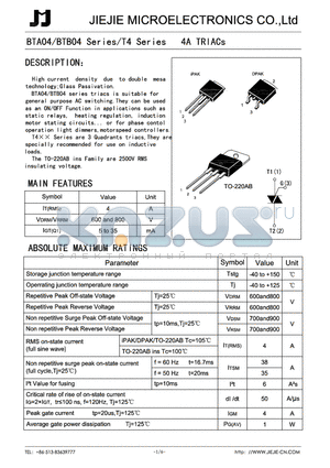 BTA04-600TH datasheet - 4A TRIACs