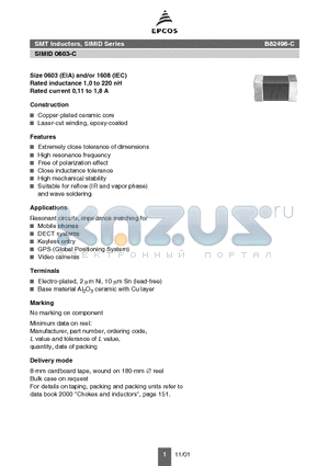 B82496-C3150 datasheet - SMT Inductors, SIMID Series